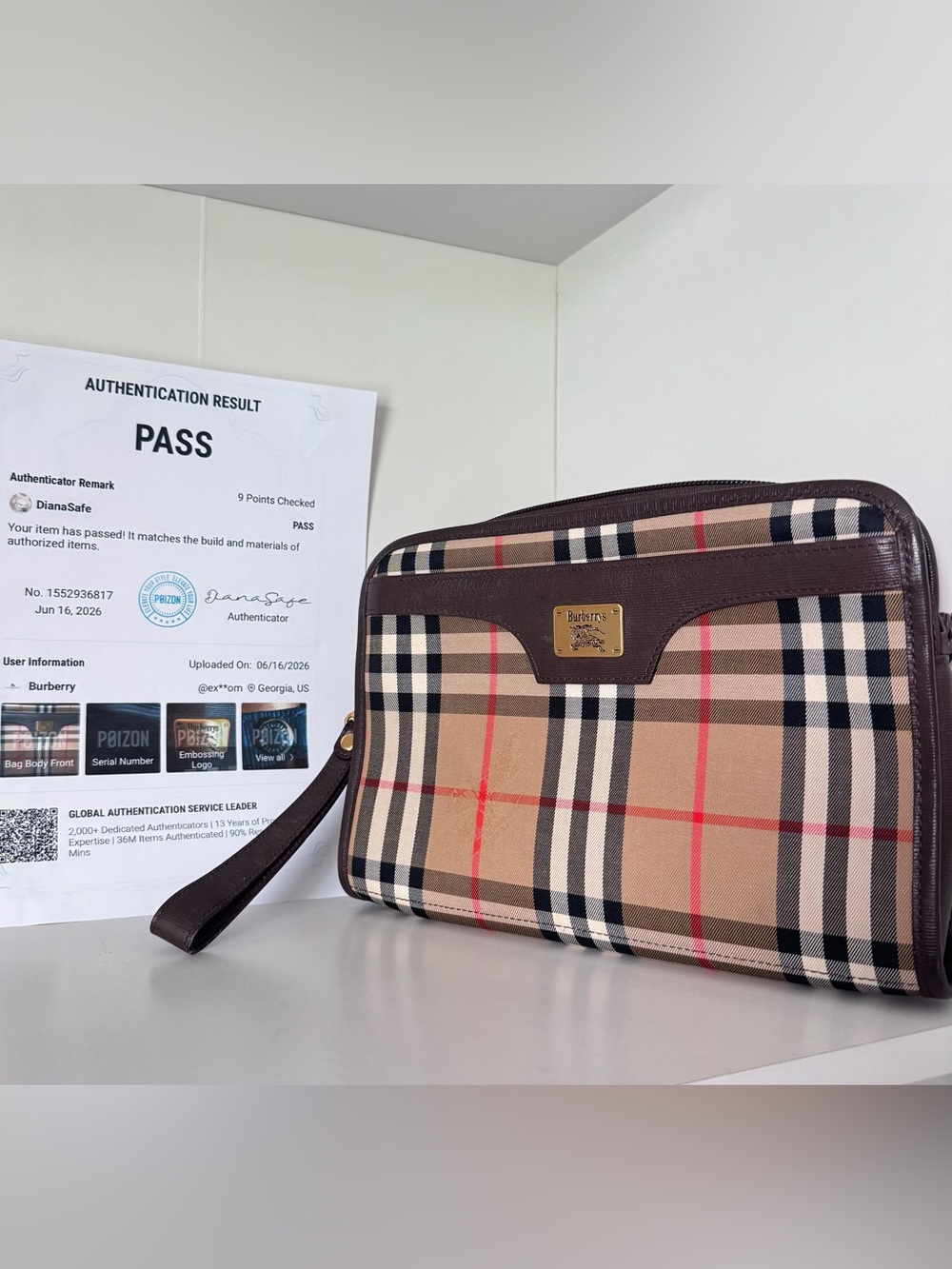Burberrys Vintage Authentic Nova Check Canvas Clutch with COA- EUC